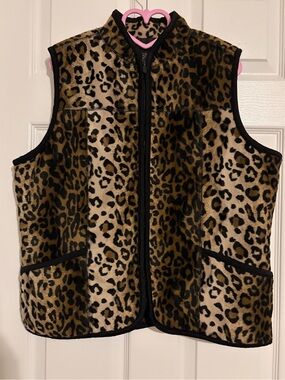 Leopard Print Fleece Vest - Brown/Black